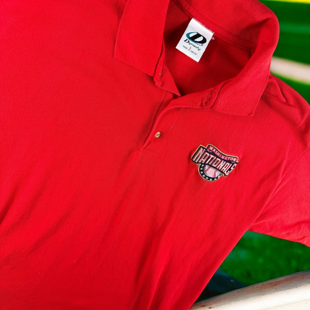 Dynasty Washington Nationals MLB Polo Shirt Mens L Red Short‎ Sleeve Logo
